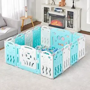 Baby Playpen, 14 Panels Foldable Baby Fence with Game Panel and Safety Gate, Adjustable Shape, Portable Play Yards for Children Toddlers Indoors or Outdoors (Blue+White, 14 Panel) Baby Playpen, 14 Panels Foldable Baby Fence with Game Panel and Safety Gate, Adjustable Shape, Portable Play Yards for Children Toddlers Indoors or Outdoors (Blue+White, 14 Panel)