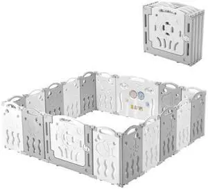 Baby Playpen Playard 18 Panel - Kids Safety Activity Center Foldable Play Fence Safety Lock Gate,Adjustable Shape, Portable Design for Indoor and Outdoors Use Grey+White, 18 Panel Baby Playpen Playard 18 Panel - Kids Safety Activity Center Foldable Play Fence Safety Lock Gate,Adjustable Shape, Portable Design for Indoor and Outdoors Use Grey+White, 18 Panel