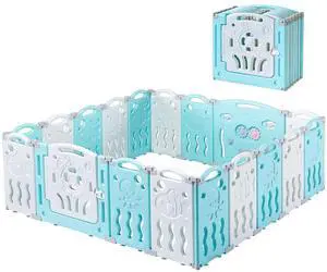Baby Fence 18 Panels Kids Playpen- Foldable Toddler Safety Play Center Yard Adjustable Shape Portable Design for Children Toddler Indoor Outdoor Use Blue Baby Fence 18 Panels Kids Playpen- Foldable Toddler Safety Play Center Yard Adjustable Shape Portable Design for Children Toddler Indoor Outdoor Use Blue
