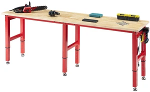 96x24 in Adjustable Workbench with Power Outlets, 6000 LBs Heavy Duty Work Table with Hooks, Solid Rubber Wood Top, for Garage, Woodworking, Workshop, Home Office, Red 96x24 in Adjustable Workbench with Power Outlets, 6000 LBs Heavy Duty Work Table with Hooks, Solid Rubber Wood Top, for Garage, Woodworking, Workshop, Home Office, Red