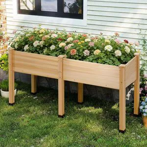 Raised Garden Bed, 72x24x30 Inches Elevated Wood Planter Box with Legs, Bed Liner, Divider and Drainage System for Backyard, Patio, 300 lb Capacity - Light Wood Raised Garden Bed, 72x24x30 Inches Elevated Wood Planter Box with Legs, Bed Liner, Divider and Drainage System for Backyard, Patio, 300 lb Capacity - Light Wood