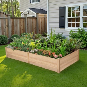 8x4 Ft Wood Raised Garden Bed, Durable 15 Inch Depth Planter Box for Vegetables, Herbs, and Flowers, Ideal for Outdoor Gardening with Open Base 8x4 Ft Wood Raised Garden Bed, Durable 15 Inch Depth Planter Box for Vegetables, Herbs, and Flowers, Ideal for Outdoor Gardening with Open Base