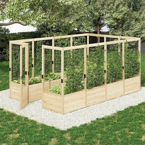 Outdoor Raised Garden Bed with Deer Proof Fence, Wooden Raised Garden Bed with 19" Depth Planter Box, 7.5Wx12Dx6H Planter with Fence Outdoor Raised Garden Bed with Deer Proof Fence, Wooden Raised Garden Bed with 19" Depth Planter Box, 7.5Wx12Dx6H Planter with Fence
