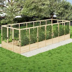 Outdoor Raised Garden Bed with Deer Proof Fence, Wooden Raised Garden Bed with 19" Depth Planter Box, 7.5Wx20Dx6H Planter with Fence Outdoor Raised Garden Bed with Deer Proof Fence, Wooden Raised Garden Bed with 19" Depth Planter Box, 7.5Wx20Dx6H Planter with Fence