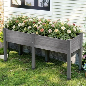 Raised Garden Bed, 72x24x30 Inches Elevated Wood Planter Box with Legs, Bed Liner, Divider and Drainage System for Backyard, Patio, 300 lb Capacity - Grey Raised Garden Bed, 72x24x30 Inches Elevated Wood Planter Box with Legs, Bed Liner, Divider and Drainage System for Backyard, Patio, 300 lb Capacity - Grey