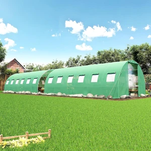 44×10 FT Large Walk-in Tunnel Greenhouse with Watering System, Heavy Duty Greenhouse with 4 Support Poles & 4 Doors, Outdoor Greenhouse with Mesh Windows, UV-Proof PE Cover, Green 44×10 FT Large Walk-in Tunnel Greenhouse with Watering System, Heavy Duty Greenhouse with 4 Support Poles & 4 Doors, Outdoor Greenhouse with Mesh Windows, UV-Proof PE Cover, Green