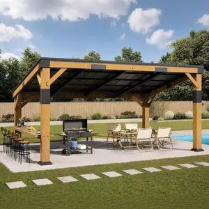 10x14 FT Spruce Wood Grill Gazebo with Bar Shelf, Hardtop BBQ Pavilion with Sloped Galvanized Steel Roof, Lean-to Outdoor Pergola for Deck, Backyard, Garden 10x14 FT Spruce Wood Grill Gazebo with Bar Shelf, Hardtop BBQ Pavilion with Sloped Galvanized Steel Roof, Lean-to Outdoor Pergola for Deck, Backyard, Garden