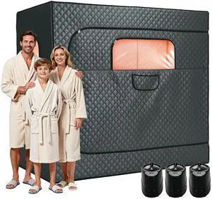 3 Person Steam Sauna for Home, Portable Sauna Tent with 3L 1500W Steamer, Extra Large Size 6.6 x 3.3 x 5.8 Full Body Home Spa, Remote Control, Folding Chair, Grey 3 Person Steam Sauna for Home, Portable Sauna Tent with 3L 1500W Steamer, Extra Large Size 6.6 x 3.3 x 5.8 Full Body Home Spa, Remote Control, Folding Chair, Grey