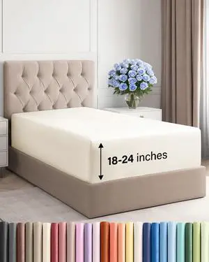 Extra Deep Twin XL Fitted Sheet - College Dorm Bed Single Fitted Sheet Only w/Extra Deep Pockets - Ultra-Soft & Breathable - Easily Fits 18 to 24 inch Mattress - Wrinkle & Fade Resistant - Off White Extra Deep Twin XL Fitted Sheet - College Dorm Bed Single Fitted Sheet Only w/Extra Deep Pockets - Ultra-Soft & Breathable - Easily Fits 18 to 24 inch Mattress - Wrinkle & Fade Resistant - Off White