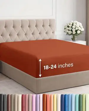 Extra Deep Full Fitted Sheet - Hotel Luxury Single Fitted Sheet Only - Easily Fits 18 inch to 24 inch Mattress - Ultra Soft, Wrinkle & Fade Free w/Extra Deep Pockets - Breathable & Comfy - Terracotta Extra Deep Full Fitted Sheet - Hotel Luxury Single Fitted Sheet Only - Easily Fits 18 inch to 24 inch Mattress - Ultra Soft, Wrinkle & Fade Free w/Extra Deep Pockets - Breathable & Comfy - Terracotta
