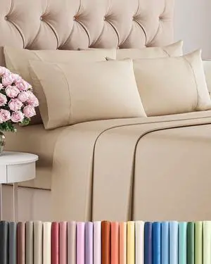 Cal King 6 Piece Sheet Set - Comfy Breathable & Cooling - Ultra-Soft Hotel Luxury Bedding Set with 8-16 Inch Deep Pockets - 1 Flat & 1 Fitted Sheet & 4 Pillowcases - Wrinkle Free & Easy Care - Cream Cal King 6 Piece Sheet Set - Comfy Breathable & Cooling - Ultra-Soft Hotel Luxury Bedding Set with 8-16 Inch Deep Pockets - 1 Flat & 1 Fitted Sheet & 4 Pillowcases - Wrinkle Free & Easy Care - Cream