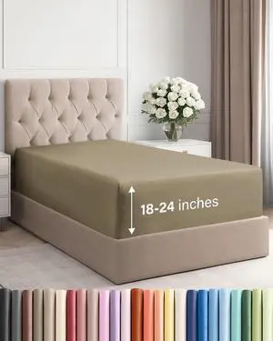 Extra Deep Twin XL Fitted Sheet - College Dorm Bed Single Fitted Sheet Only w/Extra Deep Pockets - Ultra-Soft & Breathable - Easily Fits 18 to 24 inch Mattress - Wrinkle Free & Fade Resistant - Khaki Extra Deep Twin XL Fitted Sheet - College Dorm Bed Single Fitted Sheet Only w/Extra Deep Pockets - Ultra-Soft & Breathable - Easily Fits 18 to 24 inch Mattress - Wrinkle Free & Fade Resistant - Khaki