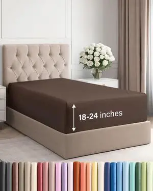 Extra Deep Twin XL Fitted Sheet - College Dorm Bed Single Fitted Sheet Only w/Extra Deep Pockets - Ultra-Soft & Breathable - Easily Fits 18 to 24 inch Mattress - Wrinkle Free & Fade Resistant - Brown Extra Deep Twin XL Fitted Sheet - College Dorm Bed Single Fitted Sheet Only w/Extra Deep Pockets - Ultra-Soft & Breathable - Easily Fits 18 to 24 inch Mattress - Wrinkle Free & Fade Resistant - Brown