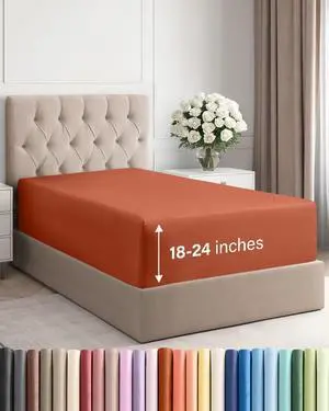 Extra Deep Twin XL Fitted Sheet - College Dorm Bed Single Fitted Sheet Only w/Extra Deep Pockets - Ultra-Soft & Breathable - Easily Fits 18 to 24 inch Mattress - Wrinkle & Fade Resistant - Terracotta Extra Deep Twin XL Fitted Sheet - College Dorm Bed Single Fitted Sheet Only w/Extra Deep Pockets - Ultra-Soft & Breathable - Easily Fits 18 to 24 inch Mattress - Wrinkle & Fade Resistant - Terracotta