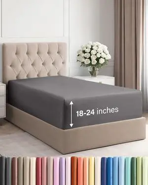 Extra Deep Twin XL Fitted Sheet - College Dorm Bed Single Fitted Sheet Only w/Extra Deep Pockets - Ultra-Soft & Breathable - Easily Fits 18 to 24 inch Mattress - Wrinkle & Fade Resistant - Dark Grey Extra Deep Twin XL Fitted Sheet - College Dorm Bed Single Fitted Sheet Only w/Extra Deep Pockets - Ultra-Soft & Breathable - Easily Fits 18 to 24 inch Mattress - Wrinkle & Fade Resistant - Dark Grey