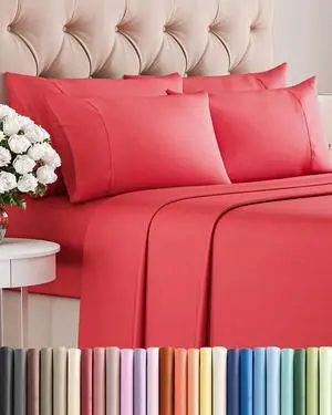 Cal King 6 Piece Sheet Set - Comfy Breathable & Cooling - Ultra Soft Hotel Luxury Bedding Set w/ 8-16 Inch Deep Pockets - 1 Flat & 1 Fitted Sheet & 4 Pillowcases - Cozy, Wrinkle Free & Easy Care - Red Cal King 6 Piece Sheet Set - Comfy Breathable & Cooling - Ultra Soft Hotel Luxury Bedding Set w/ 8-16 Inch Deep Pockets - 1 Flat & 1 Fitted Sheet & 4 Pillowcases - Cozy, Wrinkle Free & Easy Care - Red