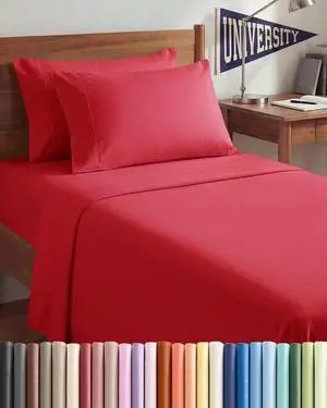 Twin XL 4 Piece Sheet Set - Comfy Breathable & Cooling - Ultra Soft Hotel Luxury Bedding Set w/ 8-16 Inch Deep Pockets - 1 Flat & 1 Fitted Sheet & 2 Pillowcases - Cozy, Wrinkle Free & Easy Care - Red Twin XL 4 Piece Sheet Set - Comfy Breathable & Cooling - Ultra Soft Hotel Luxury Bedding Set w/ 8-16 Inch Deep Pockets - 1 Flat & 1 Fitted Sheet & 2 Pillowcases - Cozy, Wrinkle Free & Easy Care - Red