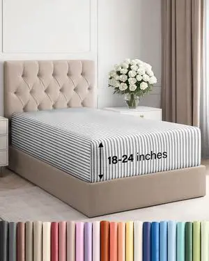 Extra Deep Twin XL Fitted Sheet - College Dorm Bed Single Fitted Sheet Only w/Extra Deep Pockets - Ultra-Soft & Breathable - Easily Fits 18 to 24 inch Mattress - Wrinkle & Fade Free - Grey Stripes 2 Extra Deep Twin XL Fitted Sheet - College Dorm Bed Single Fitted Sheet Only w/Extra Deep Pockets - Ultra-Soft & Breathable - Easily Fits 18 to 24 inch Mattress - Wrinkle & Fade Free - Grey Stripes 2