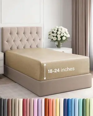 Extra Deep Twin XL Fitted Sheet - College Dorm Bed Single Fitted Sheet Only w/Extra Deep Pockets - Ultra-Soft & Breathable - Easily Fits 18 to 24 inch Mattress - Wrinkle & Fade Free - Heathered Tan Extra Deep Twin XL Fitted Sheet - College Dorm Bed Single Fitted Sheet Only w/Extra Deep Pockets - Ultra-Soft & Breathable - Easily Fits 18 to 24 inch Mattress - Wrinkle & Fade Free - Heathered Tan