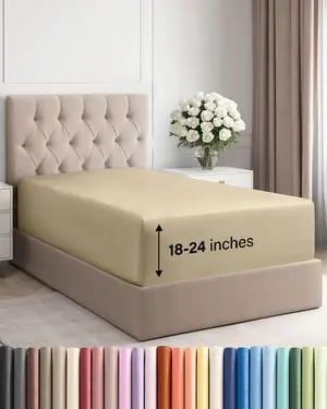 Extra Deep Twin XL Fitted Sheet - College Dorm Bed Single Fitted Sheet Only w/Extra Deep Pockets - Ultra-Soft & Breathable - Easily Fits 18 to 24 inch Mattress - Wrinkle Free & Fade Resistant - Beige Extra Deep Twin XL Fitted Sheet - College Dorm Bed Single Fitted Sheet Only w/Extra Deep Pockets - Ultra-Soft & Breathable - Easily Fits 18 to 24 inch Mattress - Wrinkle Free & Fade Resistant - Beige