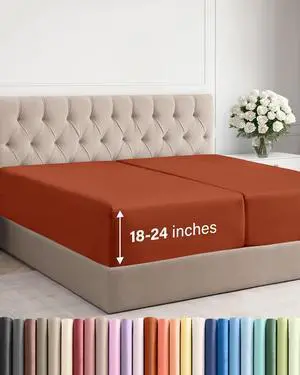 Extra Deep Split King Fitted Sheet - Hotel Luxury Single Fitted Sheet Only - Easily Fits 18 inch to 24 inch Mattress - Ultra Soft, Wrinkle Free w/Extra Deep Pockets - Breathable & Comfy - Terracotta Extra Deep Split King Fitted Sheet - Hotel Luxury Single Fitted Sheet Only - Easily Fits 18 inch to 24 inch Mattress - Ultra Soft, Wrinkle Free w/Extra Deep Pockets - Breathable & Comfy - Terracotta