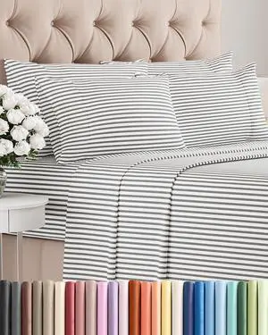 King 6 Piece Sheet Set - Comfy Breathable & Cooling - Soft Hotel Luxury Bedding Set with 8-16 Inch Deep Pockets - 1 Flat & 1 Fitted Sheet & 4 Pillowcases - Wrinkle Free & Easy Care - Grey Stripes 2 King 6 Piece Sheet Set - Comfy Breathable & Cooling - Soft Hotel Luxury Bedding Set with 8-16 Inch Deep Pockets - 1 Flat & 1 Fitted Sheet & 4 Pillowcases - Wrinkle Free & Easy Care - Grey Stripes 2