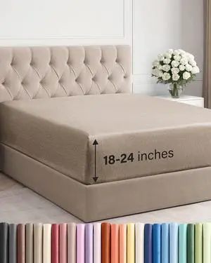 Extra Deep Full Fitted Sheet - Hotel Luxury Single Fitted Sheet Only - Easily Fits 18 inch to 24 inch Mattress - Ultra Soft, Wrinkle Free w/Extra Deep Pockets - Breathable & Comfy - Heathered Beige Extra Deep Full Fitted Sheet - Hotel Luxury Single Fitted Sheet Only - Easily Fits 18 inch to 24 inch Mattress - Ultra Soft, Wrinkle Free w/Extra Deep Pockets - Breathable & Comfy - Heathered Beige