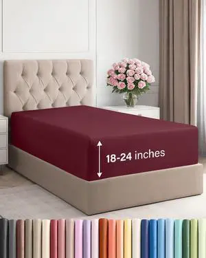 Extra Deep Twin XL Fitted Sheet - College Dorm Bed Single Fitted Sheet Only w/Extra Deep Pockets - Ultra-Soft & Breathable - Easily Fits 18 to 24 inch Mattress - Wrinkle & Fade Resistant - Burgundy Extra Deep Twin XL Fitted Sheet - College Dorm Bed Single Fitted Sheet Only w/Extra Deep Pockets - Ultra-Soft & Breathable - Easily Fits 18 to 24 inch Mattress - Wrinkle & Fade Resistant - Burgundy