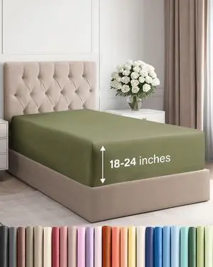 Extra Deep Twin XL Fitted Sheet - College Dorm Bed Single Fitted Sheet Only w/Extra Deep Pockets - Ultra-Soft & Breathable - Easily Fits 18 to 24 inch Mattress - Wrinkle & Fade Resistant - Sage Green Extra Deep Twin XL Fitted Sheet - College Dorm Bed Single Fitted Sheet Only w/Extra Deep Pockets - Ultra-Soft & Breathable - Easily Fits 18 to 24 inch Mattress - Wrinkle & Fade Resistant - Sage Green