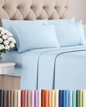 King 6 Piece Sheet Set - Comfy Breathable & Cooling - Ultra-Soft Hotel Luxury Bedding Set with 8-16 Inch Deep Pockets - 1 Flat & 1 Fitted Sheet & 4 Pillowcases - Wrinkle Free & Easy Care - Baby Blue King 6 Piece Sheet Set - Comfy Breathable & Cooling - Ultra-Soft Hotel Luxury Bedding Set with 8-16 Inch Deep Pockets - 1 Flat & 1 Fitted Sheet & 4 Pillowcases - Wrinkle Free & Easy Care - Baby Blue