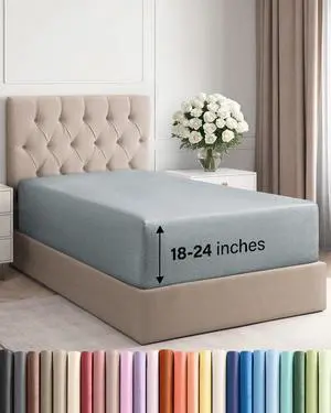 Extra Deep Twin XL Fitted Sheet - College Dorm Bed Single Fitted Sheet Only w/Extra Deep Pockets - Ultra-Soft & Breathable - Easily Fits 18 to 24 inch Mattress - Wrinkle & Fade Free - Heathered Blue Extra Deep Twin XL Fitted Sheet - College Dorm Bed Single Fitted Sheet Only w/Extra Deep Pockets - Ultra-Soft & Breathable - Easily Fits 18 to 24 inch Mattress - Wrinkle & Fade Free - Heathered Blue