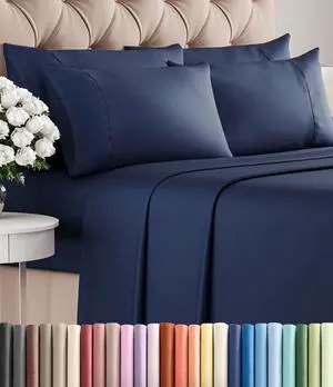 King 6 Piece Sheet Set - Comfy Breathable & Cooling - Ultra-Soft Hotel Luxury Bedding Set with 8-16 Inch Deep Pockets - 1 Flat & 1 Fitted Sheet & 4 Pillowcases - Wrinkle Free & Easy Care - Navy Blue King 6 Piece Sheet Set - Comfy Breathable & Cooling - Ultra-Soft Hotel Luxury Bedding Set with 8-16 Inch Deep Pockets - 1 Flat & 1 Fitted Sheet & 4 Pillowcases - Wrinkle Free & Easy Care - Navy Blue