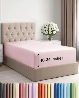 Extra Deep Twin Fitted Sheet - Hotel Luxury Single Fitted Sheet Only - Easily Fits 18 inch to 24 inch Mattress - Ultra Soft, Wrinkle Free with Extra Deep Pockets - Breathable & Comfy - Lavender Pink Extra Deep Twin Fitted Sheet - Hotel Luxury Single Fitted Sheet Only - Easily Fits 18 inch to 24 inch Mattress - Ultra Soft, Wrinkle Free with Extra Deep Pockets - Breathable & Comfy - Lavender Pink