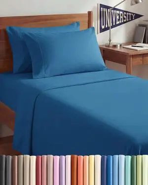 Twin XL 4 Piece Sheet Set - Comfy Breathable & Cooling - Ultra Soft Hotel Luxury Bedding Set w/ 8-16 Inch Deep Pockets - 1 Flat & 1 Fitted Sheet & 2 Pillowcases - Wrinkle Free & Easy Care - Denim Blue Twin XL 4 Piece Sheet Set - Comfy Breathable & Cooling - Ultra Soft Hotel Luxury Bedding Set w/ 8-16 Inch Deep Pockets - 1 Flat & 1 Fitted Sheet & 2 Pillowcases - Wrinkle Free & Easy Care - Denim Blue