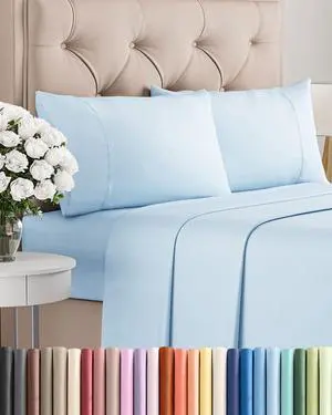Twin 4 Piece Sheet Set - Comfy Breathable & Cooling - Ultra-Soft Hotel Luxury Bedding Set with 8-16 Inch Deep Pockets - 1 Flat & 1 Fitted Sheet & 2 Pillowcases - Wrinkle Free & Easy Care - Baby Blue Twin 4 Piece Sheet Set - Comfy Breathable & Cooling - Ultra-Soft Hotel Luxury Bedding Set with 8-16 Inch Deep Pockets - 1 Flat & 1 Fitted Sheet & 2 Pillowcases - Wrinkle Free & Easy Care - Baby Blue