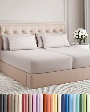 Split King 7 Piece Sheet Set - Comfy Breathable & Cooling - Soft Hotel Luxury Bedding Set with 8-16 Inch Deep Pockets - 1 Flat & 2 Fitted Sheet & 4 Pillowcases - Wrinkle Free & Easy Care - Light Grey Split King 7 Piece Sheet Set - Comfy Breathable & Cooling - Soft Hotel Luxury Bedding Set with 8-16 Inch Deep Pockets - 1 Flat & 2 Fitted Sheet & 4 Pillowcases - Wrinkle Free & Easy Care - Light Grey