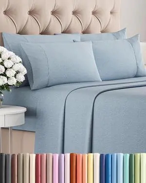Queen 6 Piece Sheet Set - Comfy Breathable & Cooling - Soft Hotel Luxury Bedding Set with 8-16 Inch Deep Pockets - 1 Flat & 1 Fitted Sheet & 4 Pillowcases - Wrinkle Free & Easy Care - Heathered Blue Queen 6 Piece Sheet Set - Comfy Breathable & Cooling - Soft Hotel Luxury Bedding Set with 8-16 Inch Deep Pockets - 1 Flat & 1 Fitted Sheet & 4 Pillowcases - Wrinkle Free & Easy Care - Heathered Blue