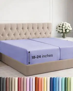 Extra Deep Split King Fitted Sheet - Hotel Luxury Single Fitted Sheet Only - Easily Fits 18 inch to 24 inch Mattress - Ultra Soft, Wrinkle Free with Extra Deep Pockets - Breathable & Comfy - Lavender Extra Deep Split King Fitted Sheet - Hotel Luxury Single Fitted Sheet Only - Easily Fits 18 inch to 24 inch Mattress - Ultra Soft, Wrinkle Free with Extra Deep Pockets - Breathable & Comfy - Lavender