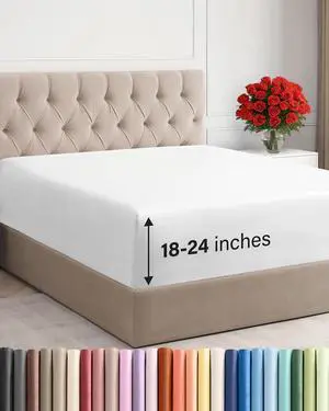 Extra Deep Full Fitted Sheet - Hotel Luxury Single Fitted Sheet Only - Easily Fits 18 inch to 24 inch Mattress - Ultra Soft, Wrinkle Free w/Extra Deep Pockets - Easy-Care, Breathable & Comfy - White Extra Deep Full Fitted Sheet - Hotel Luxury Single Fitted Sheet Only - Easily Fits 18 inch to 24 inch Mattress - Ultra Soft, Wrinkle Free w/Extra Deep Pockets - Easy-Care, Breathable & Comfy - White