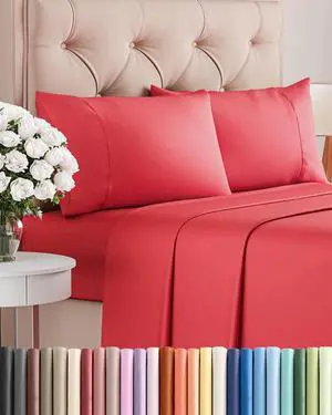 Twin 4 Piece Sheet Set - Comfy Breathable & Cooling - Ultra Soft Hotel Luxury Bedding Set with 8-16 Inch Deep Pockets - 1 Flat & 1 Fitted Sheet & 2 Pillowcases - Cozy, Wrinkle Free & Easy Care - Red Twin 4 Piece Sheet Set - Comfy Breathable & Cooling - Ultra Soft Hotel Luxury Bedding Set with 8-16 Inch Deep Pockets - 1 Flat & 1 Fitted Sheet & 2 Pillowcases - Cozy, Wrinkle Free & Easy Care - Red