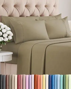 King 6 Piece Sheet Set - Comfy Breathable & Cooling - Ultra Soft Hotel Luxury Bedding Set with 8-16 Inch Deep Pockets - 1 Flat & 1 Fitted Sheet & 4 Pillowcases - Cozy, Wrinkle Free & Easy Care - Khaki King 6 Piece Sheet Set - Comfy Breathable & Cooling - Ultra Soft Hotel Luxury Bedding Set with 8-16 Inch Deep Pockets - 1 Flat & 1 Fitted Sheet & 4 Pillowcases - Cozy, Wrinkle Free & Easy Care - Khaki