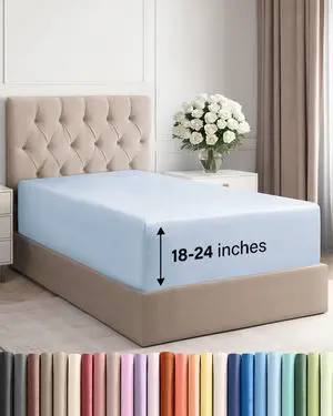 Extra Deep Twin XL Fitted Sheet - College Dorm Bed Single Fitted Sheet Only w/Extra Deep Pockets - Ultra-Soft & Breathable - Easily Fits 18 to 24 inch Mattress - Wrinkle & Fade Resistant - Sky Blue Extra Deep Twin XL Fitted Sheet - College Dorm Bed Single Fitted Sheet Only w/Extra Deep Pockets - Ultra-Soft & Breathable - Easily Fits 18 to 24 inch Mattress - Wrinkle & Fade Resistant - Sky Blue