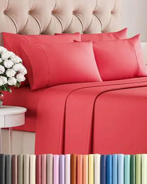 Queen 6 Piece Sheet Set - Comfy Breathable & Cooling - Ultra Soft Hotel Luxury Bedding Set with 8-16 Inch Deep Pockets - 1 Flat & 1 Fitted Sheet & 4 Pillowcases - Cozy, Wrinkle Free & Easy Care - Red Queen 6 Piece Sheet Set - Comfy Breathable & Cooling - Ultra Soft Hotel Luxury Bedding Set with 8-16 Inch Deep Pockets - 1 Flat & 1 Fitted Sheet & 4 Pillowcases - Cozy, Wrinkle Free & Easy Care - Red