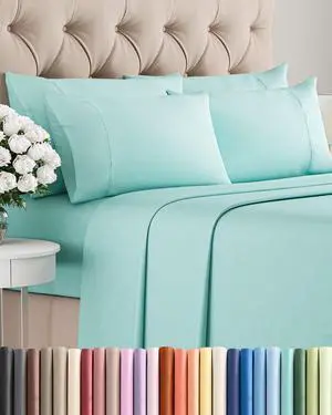King 6 Piece Sheet Set - Comfy Breathable & Cooling - Ultra Soft Hotel Luxury Bedding Set w/ 8-16 Inch Deep Pockets - 1 Flat & 1 Fitted Sheet & 4 Pillowcases - Wrinkle Free and Easy Care - Spa Blue King 6 Piece Sheet Set - Comfy Breathable & Cooling - Ultra Soft Hotel Luxury Bedding Set w/ 8-16 Inch Deep Pockets - 1 Flat & 1 Fitted Sheet & 4 Pillowcases - Wrinkle Free and Easy Care - Spa Blue