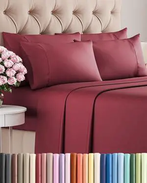 Cal King 6 Piece Sheet Set - Comfy Breathable & Cooling - Ultra-Soft Hotel Luxury Bedding Set w/ 8-16 Inch Deep Pockets - 1 Flat & 1 Fitted Sheet & 4 Pillowcases - Wrinkle Free & Easy Care - Burgundy Cal King 6 Piece Sheet Set - Comfy Breathable & Cooling - Ultra-Soft Hotel Luxury Bedding Set w/ 8-16 Inch Deep Pockets - 1 Flat & 1 Fitted Sheet & 4 Pillowcases - Wrinkle Free & Easy Care - Burgundy
