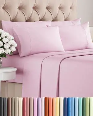 King 6 Piece Sheet Set - Comfy Breathable & Cooling - Ultra-Soft Hotel Luxury Bedding Set with 8-16 Inch Deep Pockets - 1 Flat & 1 Fitted Sheet & 4 Pillowcases - Wrinkle Free & Easy Care - Light Pink King 6 Piece Sheet Set - Comfy Breathable & Cooling - Ultra-Soft Hotel Luxury Bedding Set with 8-16 Inch Deep Pockets - 1 Flat & 1 Fitted Sheet & 4 Pillowcases - Wrinkle Free & Easy Care - Light Pink