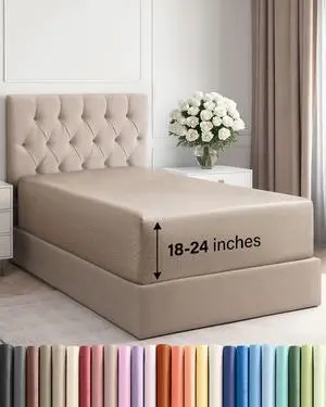 Extra Deep Twin XL Fitted Sheet - College Dorm Bed Single Fitted Sheet Only w/Extra Deep Pockets - Ultra-Soft & Breathable - Easily Fits 18 to 24 inch Mattress - Wrinkle & Fade Free - Heathered Beige Extra Deep Twin XL Fitted Sheet - College Dorm Bed Single Fitted Sheet Only w/Extra Deep Pockets - Ultra-Soft & Breathable - Easily Fits 18 to 24 inch Mattress - Wrinkle & Fade Free - Heathered Beige