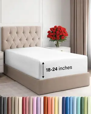 Extra Deep Twin XL Fitted Sheet - College Dorm Bed Single Fitted Sheet Only w/Extra Deep Pockets - Ultra-Soft & Breathable - Easily Fits 18 to 24 inch Mattress - Wrinkle Free & Fade Resistant - White Extra Deep Twin XL Fitted Sheet - College Dorm Bed Single Fitted Sheet Only w/Extra Deep Pockets - Ultra-Soft & Breathable - Easily Fits 18 to 24 inch Mattress - Wrinkle Free & Fade Resistant - White