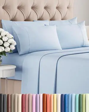 Cal King 6 Piece Sheet Set - Comfy Breathable & Cooling - Ultra-Soft Hotel Luxury Bedding Set w/ 8-16 Inch Deep Pockets - 1 Flat & 1 Fitted Sheet & 4 Pillowcases - Wrinkle Free & Easy Care - Sky Blue Cal King 6 Piece Sheet Set - Comfy Breathable & Cooling - Ultra-Soft Hotel Luxury Bedding Set w/ 8-16 Inch Deep Pockets - 1 Flat & 1 Fitted Sheet & 4 Pillowcases - Wrinkle Free & Easy Care - Sky Blue