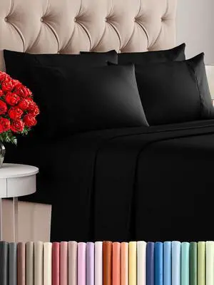 King 6 Piece Sheet Set - Comfy Breathable & Cooling - Ultra Soft Hotel Luxury Bedding Set with 8-16 Inch Deep Pockets - 1 Flat & 1 Fitted Sheet & 4 Pillowcases - Cozy, Wrinkle Free & Easy Care - Black King 6 Piece Sheet Set - Comfy Breathable & Cooling - Ultra Soft Hotel Luxury Bedding Set with 8-16 Inch Deep Pockets - 1 Flat & 1 Fitted Sheet & 4 Pillowcases - Cozy, Wrinkle Free & Easy Care - Black